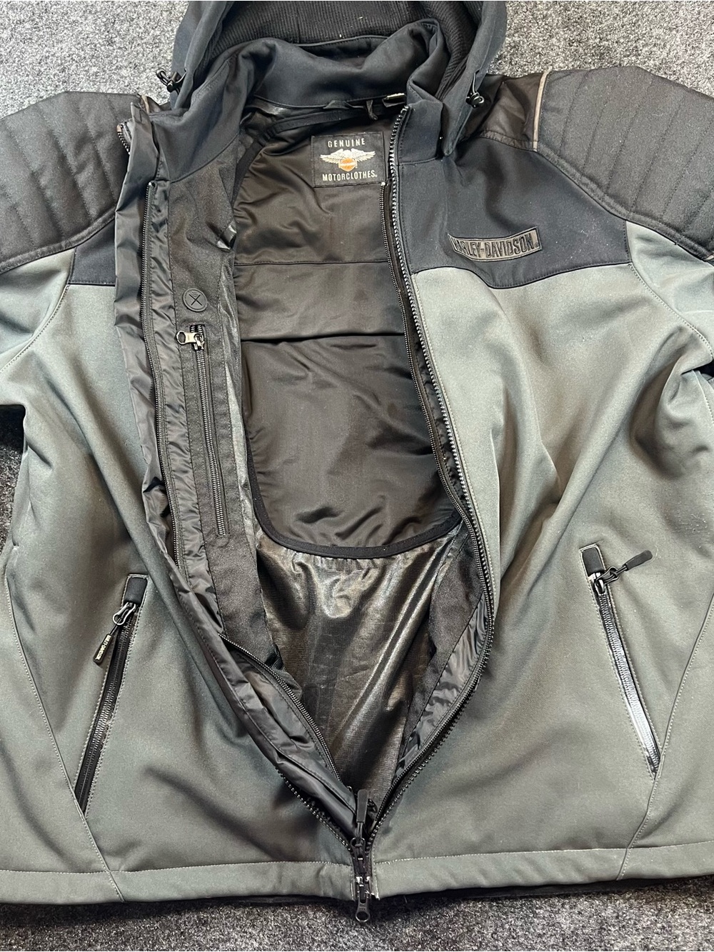 Harley-Davidson Women’s XXL Soft Shell Motorcycle Jacket Hooded Gray Black